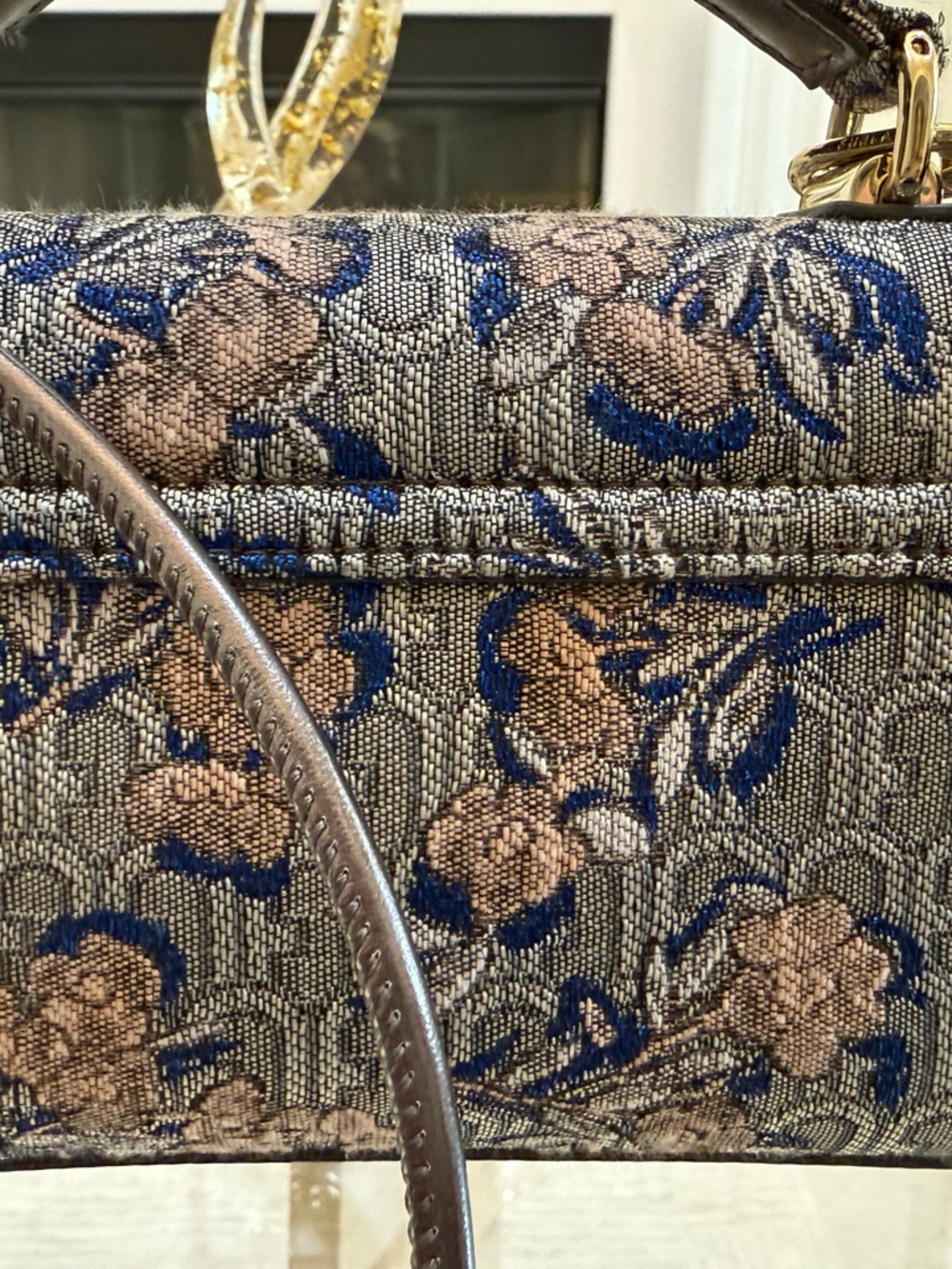 Furla 1927 Mini Bag M in Blue Floral Jacquard with Gold Hardware - Picture 15 of 16